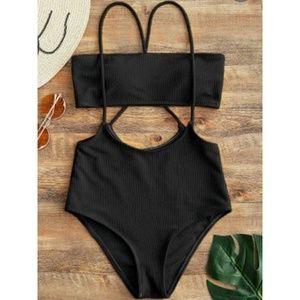 Bandeau Top and High Waisted Slip Bikini Bottoms